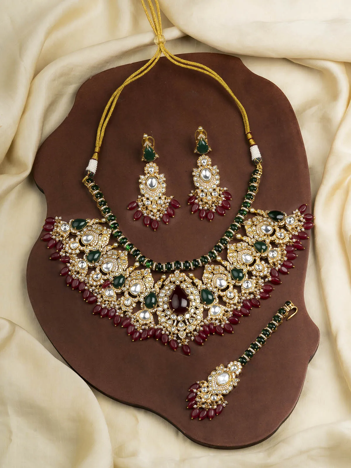 Multicolor Gold Plated Moissanite Bridal Necklace Set - MO-S58M