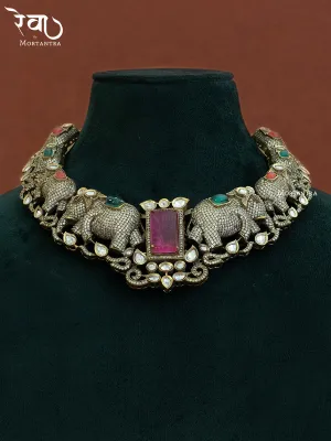 Multicolor Gold Plated Moissanite Necklace Set - MO-S37M