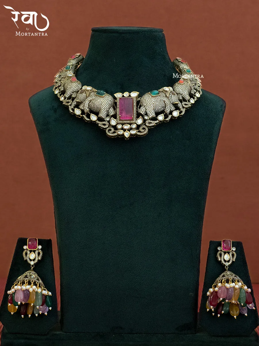 Multicolor Gold Plated Moissanite Necklace Set - MO-S37M