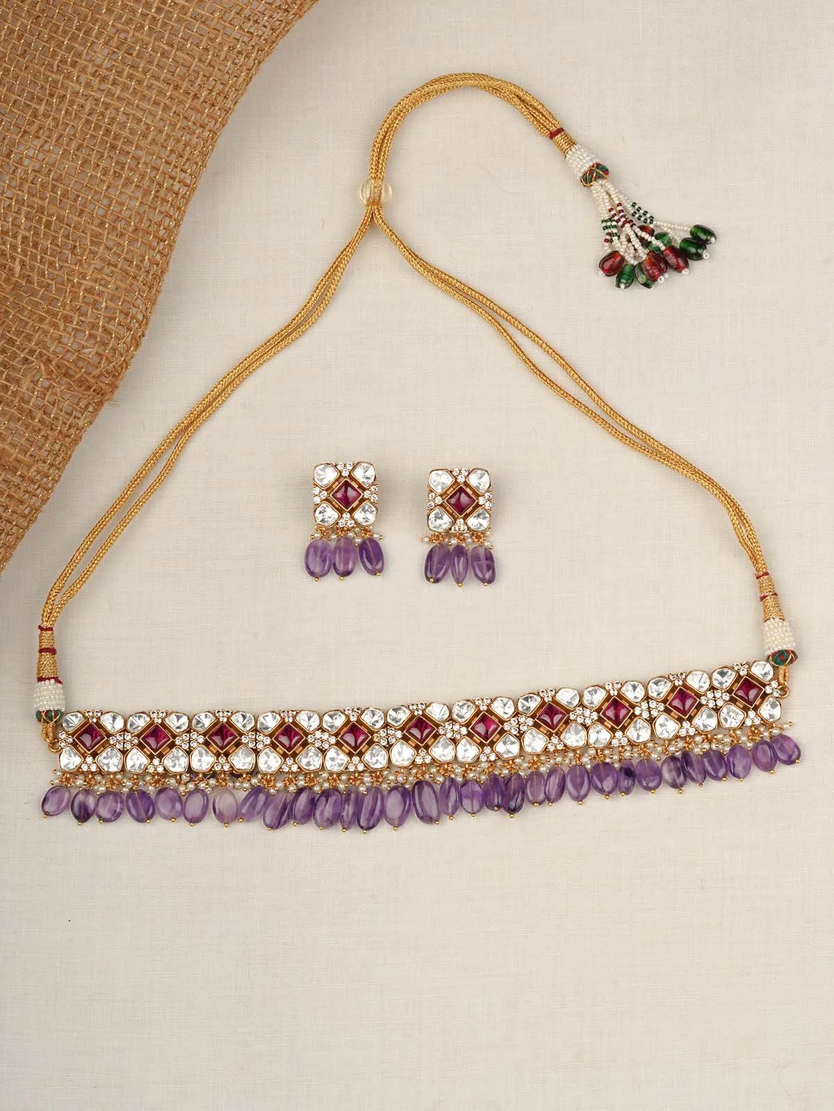 Multicolor Gold Plated Moissanite Necklace Set - MO-S3WPA