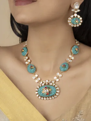 Multicolor Gold Plated Moissanite Necklace Set - MO-S49MGR