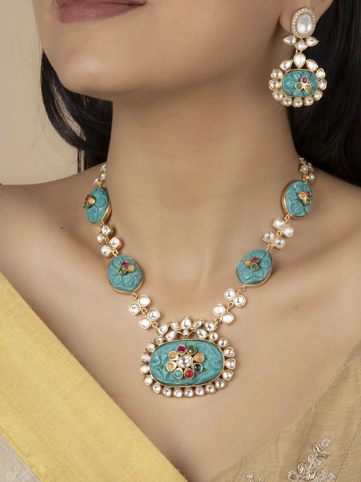 Multicolor Gold Plated Moissanite Necklace Set - MO-S49MGR