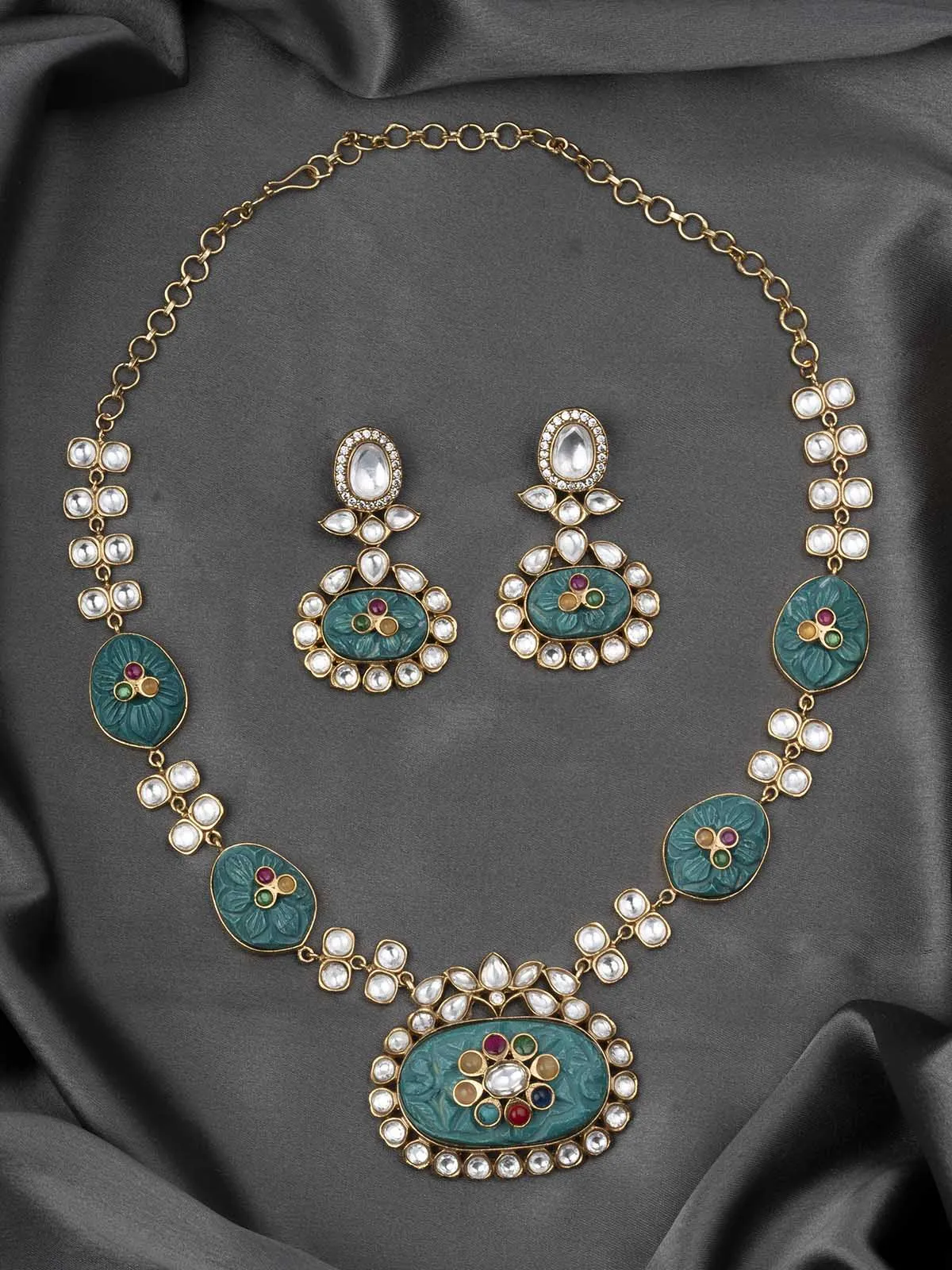 Multicolor Gold Plated Moissanite Necklace Set - MO-S49MGR