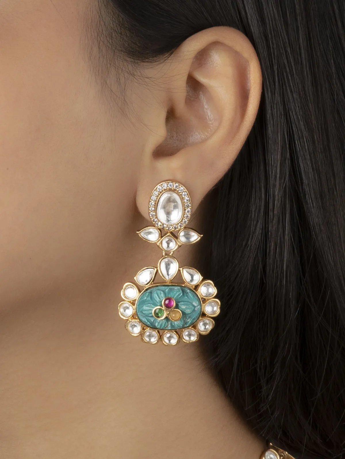 Multicolor Gold Plated Moissanite Necklace Set - MO-S49MGR
