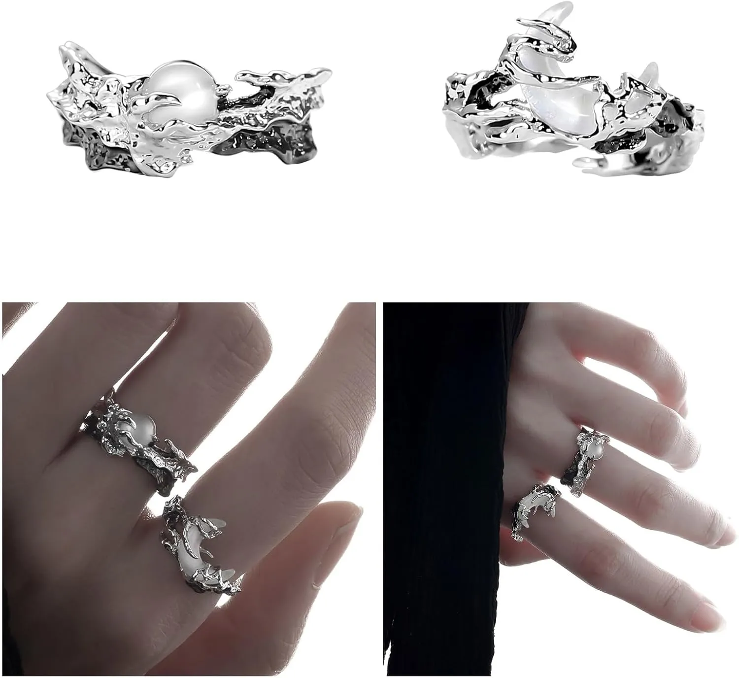 Multipurpose Couple Rings with Sun and Moon Designs Sturdy Alloy to Tarnish and Wear Jewelry Accessory