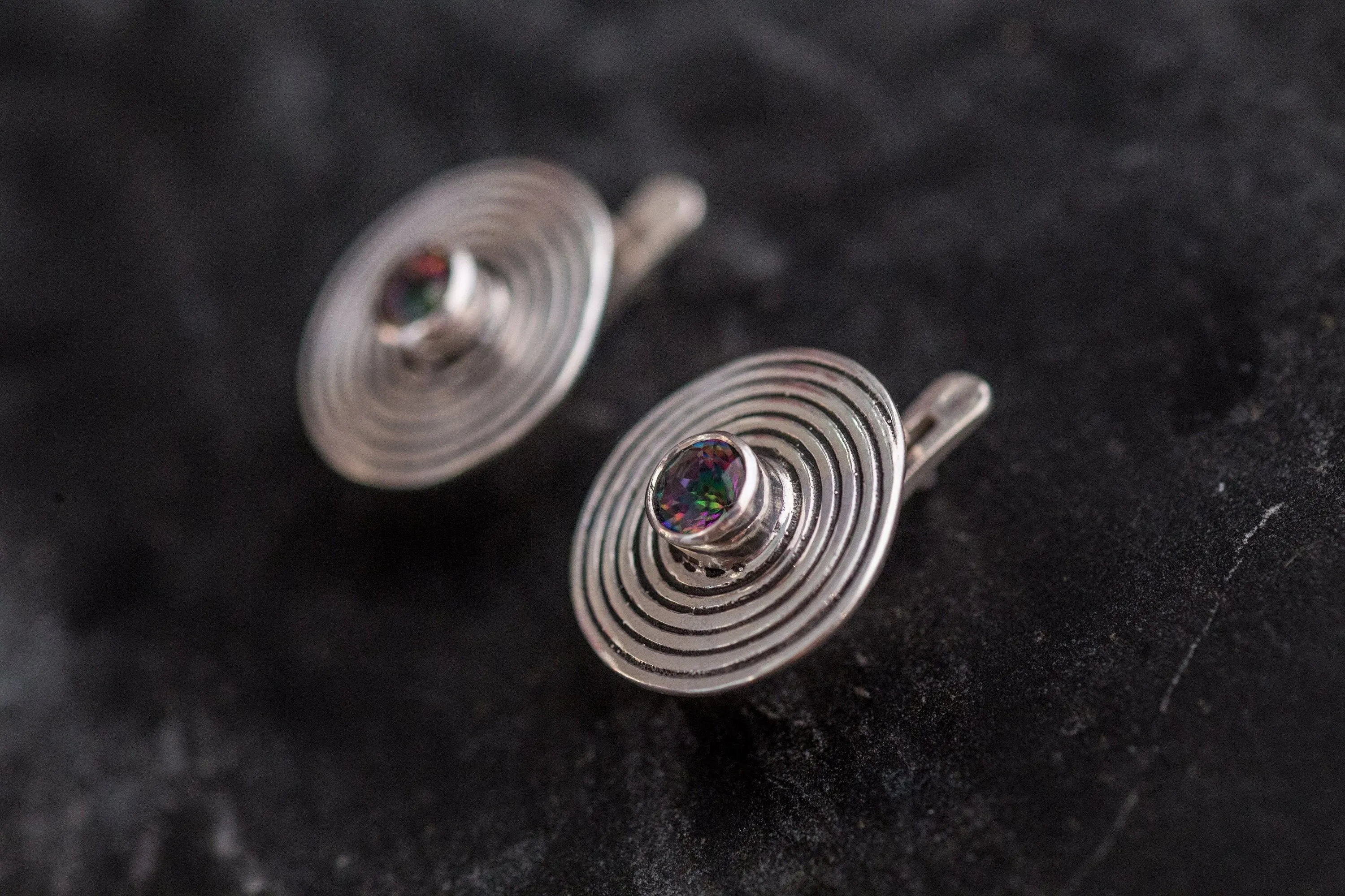 Mystic Topaz Earrings - Purple Swirl Earrings - Vintage Spiral Earrings