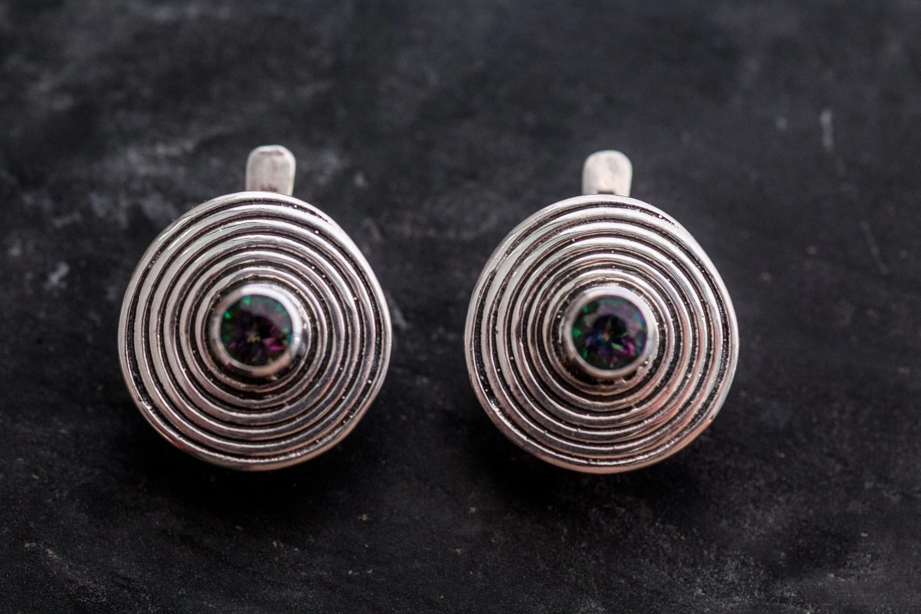 Mystic Topaz Earrings - Purple Swirl Earrings - Vintage Spiral Earrings