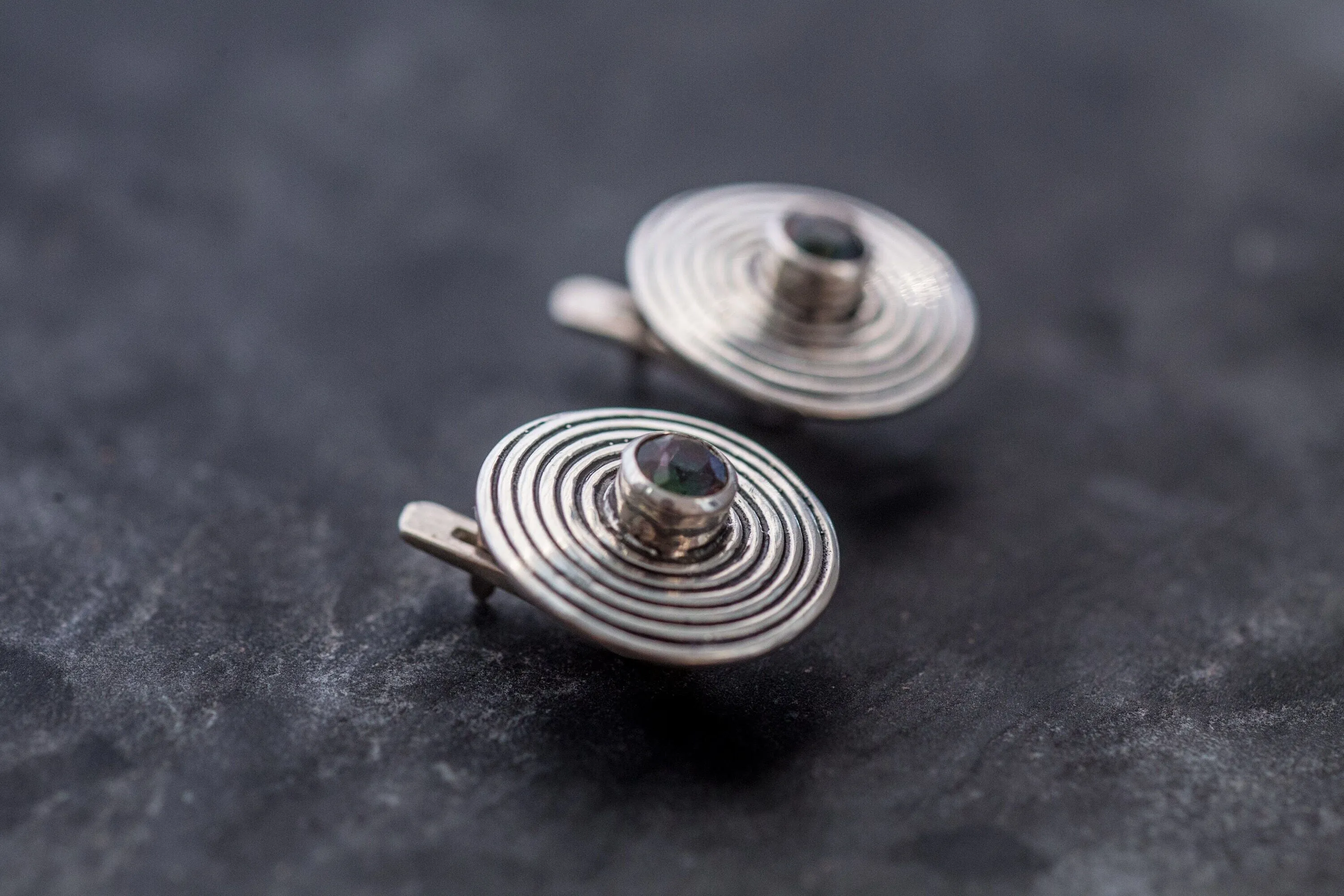 Mystic Topaz Earrings - Purple Swirl Earrings - Vintage Spiral Earrings