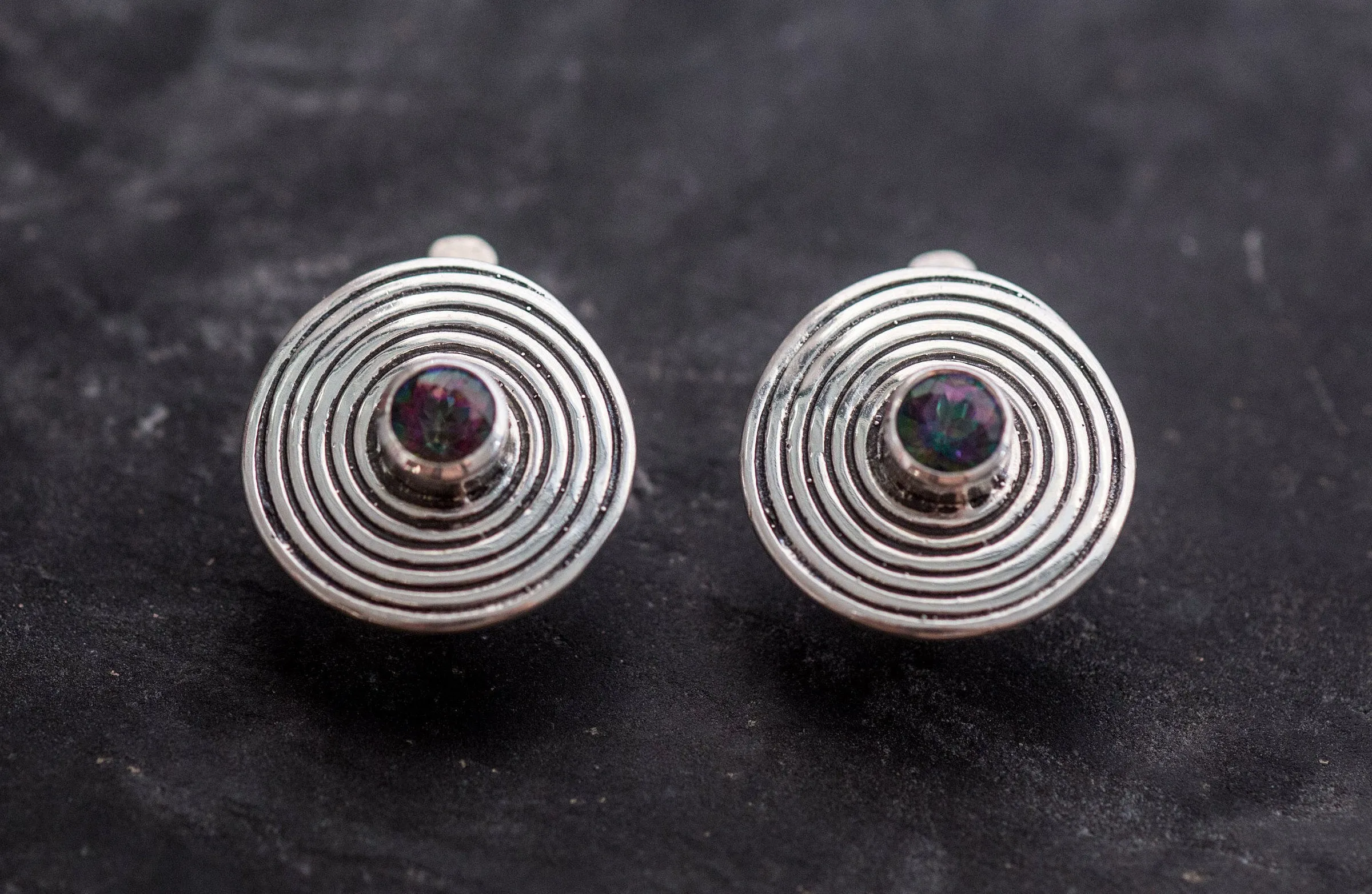 Mystic Topaz Earrings - Purple Swirl Earrings - Vintage Spiral Earrings