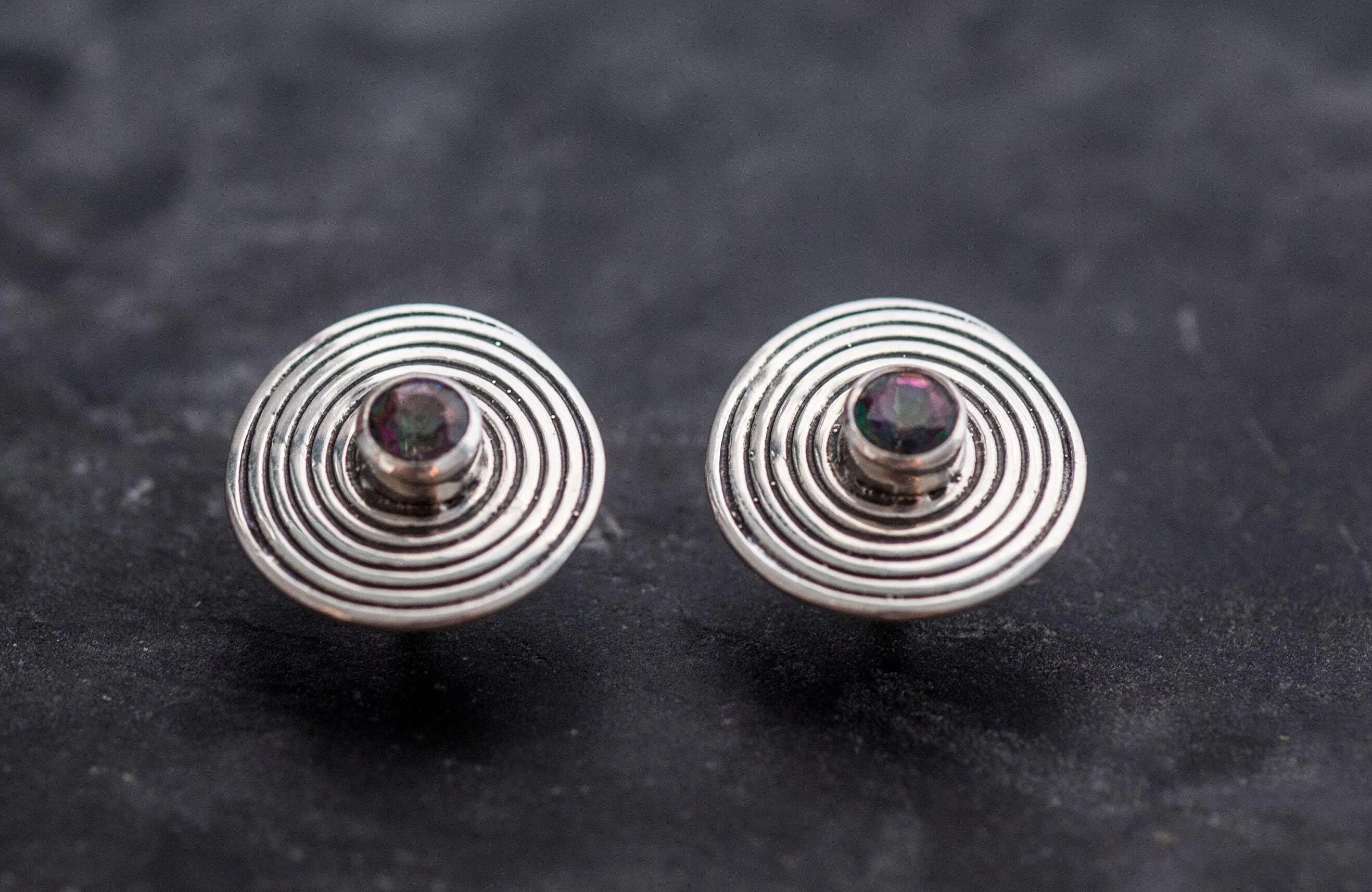 Mystic Topaz Earrings - Purple Swirl Earrings - Vintage Spiral Earrings