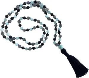 Natural Green Moonstone, Labradorite and Obsidian 6mm 108 Mala Beads, Spiritual, Meditation Beads, Reiki, Japa Mala, Buddhist Prayer Beads, Yoga Bracelet, healing beads LKMALA-RRGU-3219