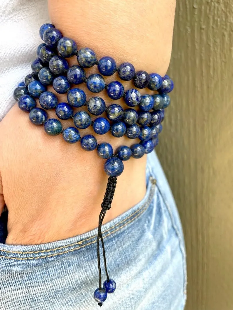 Natural LAPIS LAZULI 8MM 108 Mala Beads, Spiritual, Meditation Beads, Reiki, Japa Mala, Buddhist Prayer Beads, Yoga Bracelet, healing beads LKMALA-RRGU-2365