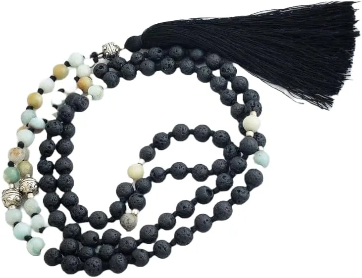 Natural Lava Amazonite 8mm 108 Mala Beads, Spiritual, Meditation Beads, Reiki, Japa Mala, Buddhist Prayer Beads, Yoga Bracelet, healing beads LKMALA-RRGU-3549