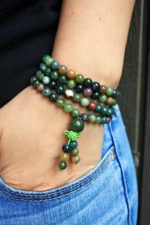 Natural Moss Agate 6mm 108 Mala Beads, Spiritual, Meditation Beads, Reiki, Japa Mala, Buddhist Prayer Beads, Yoga Bracelet, healing beads LKMALA-RRGU-2492
