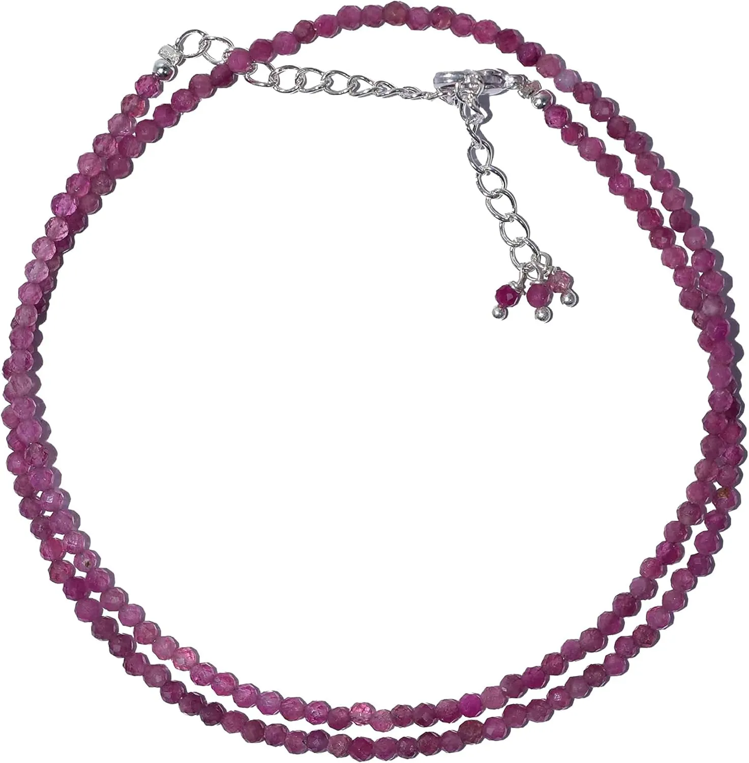 Natural Pink Tourmaline Beads Necklace, 2.5 mm Beads Size, Delicate Necklace with Healing Crystals Necklace, Silver Plated Chain, Gift for Her, Gemstone Jewelry 18 inch