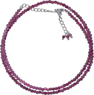 Natural Pink Tourmaline Beads Necklace, 2.5 mm Beads Size, Delicate Necklace with Healing Crystals Necklace, Silver Plated Chain, Gift for Her, Gemstone Jewelry 18 inch