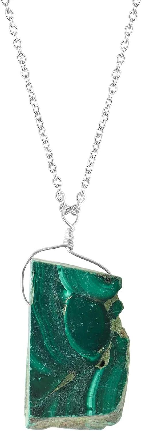 Natural Raw Malachite Polish Cihps Pendant, Gemstone Pendant, Statement Pendant, Silver Plated Pendant, Birthstone, Layering, Girlfriend, Gift for Her, Dainty Necklace, Friendship Day