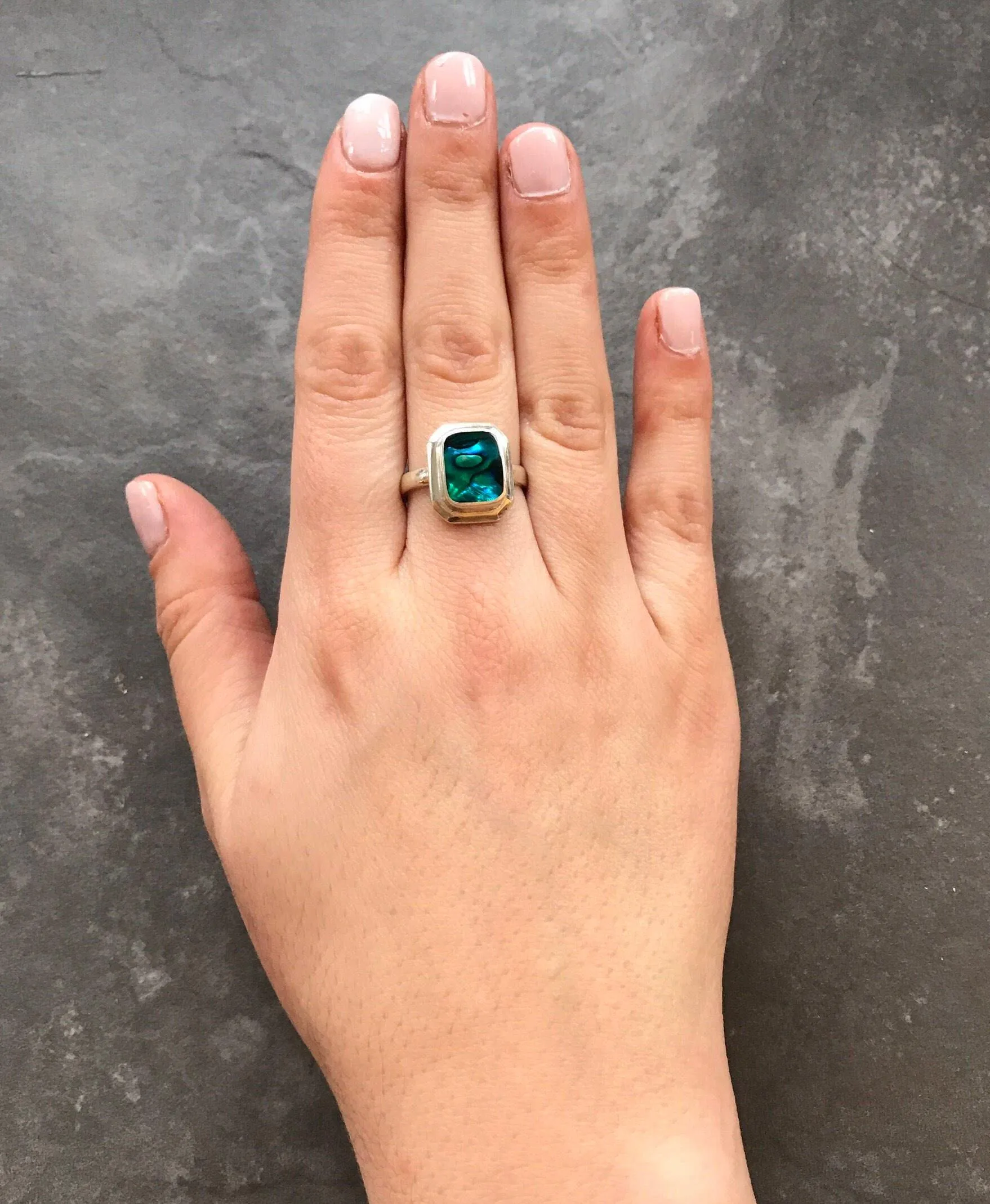 Natural Shell Pearl Ring - Vintage Abalone Ring - Unique Statement Ring