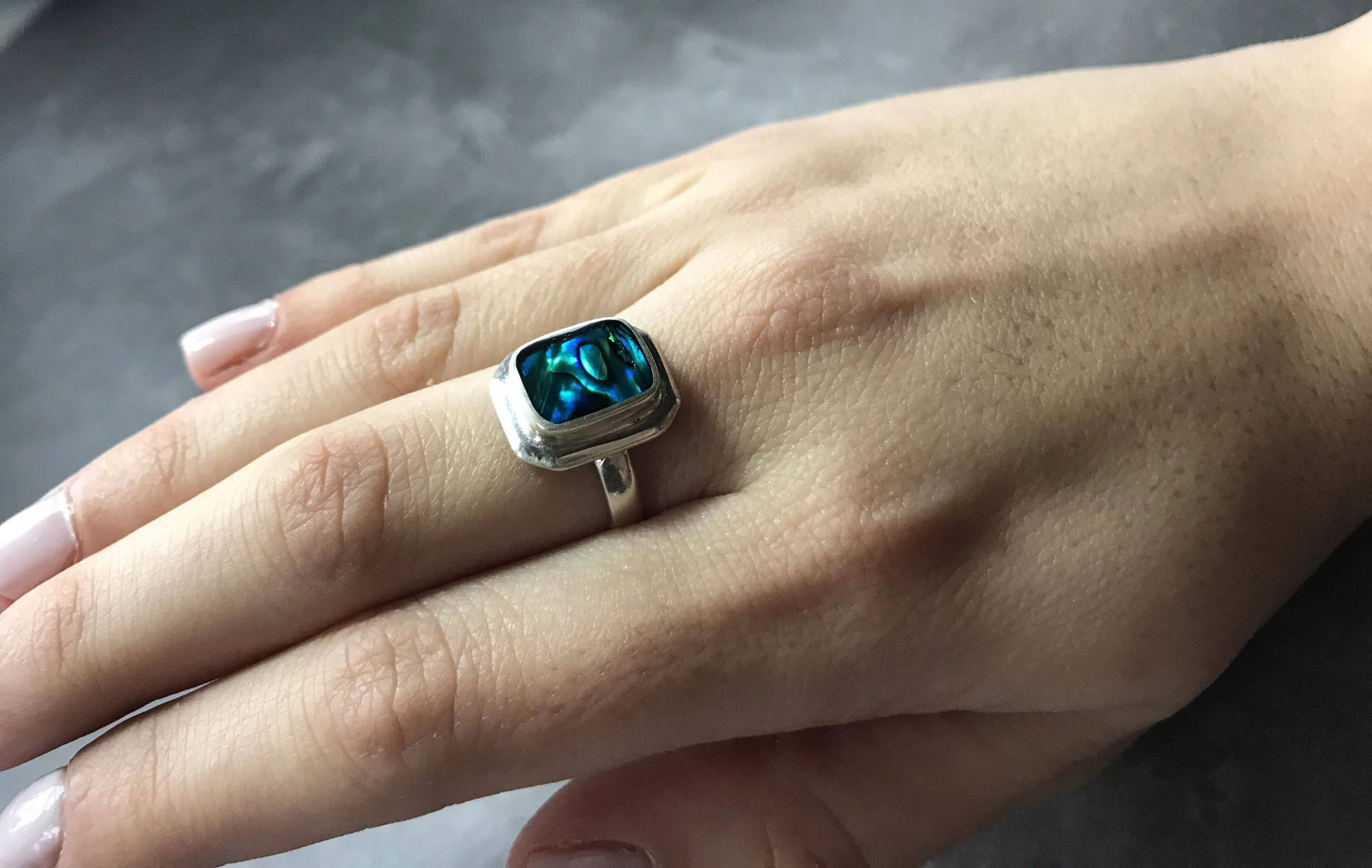 Natural Shell Pearl Ring - Vintage Abalone Ring - Unique Statement Ring