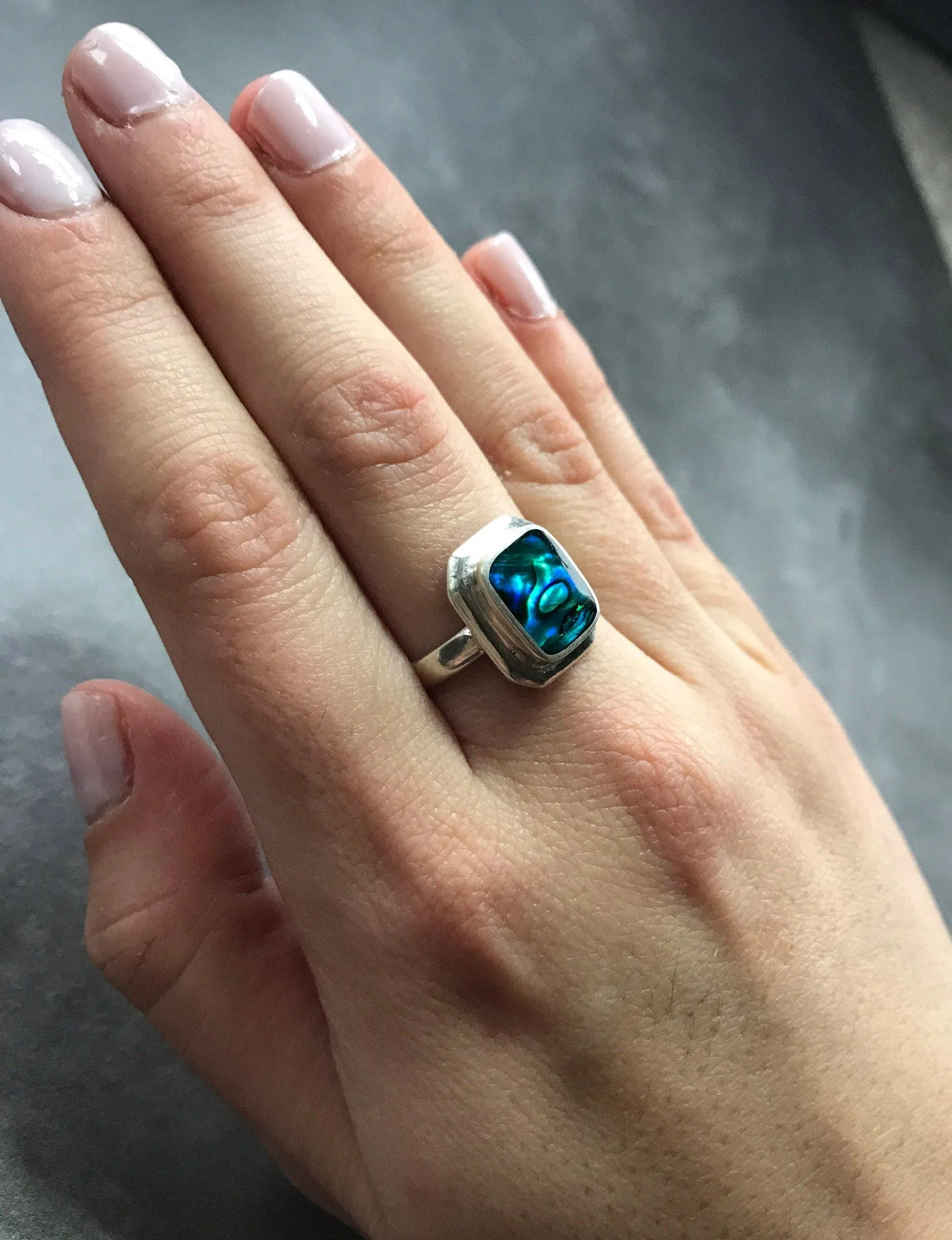 Natural Shell Pearl Ring - Vintage Abalone Ring - Unique Statement Ring