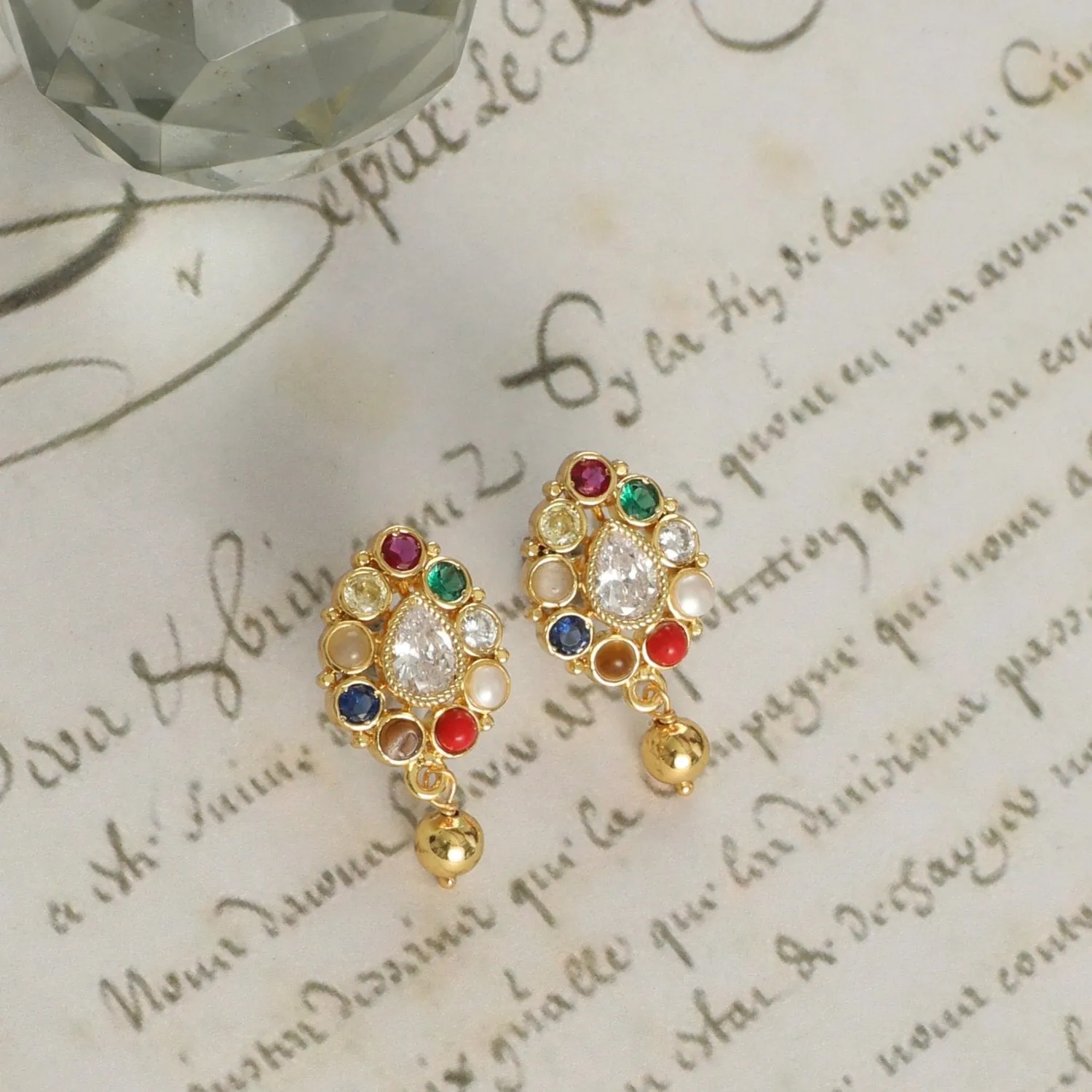Navaratna Charm Silver Stud Earrings