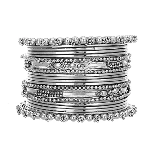 Navratri Traditional Silver Oxidized Bangle Set For Women