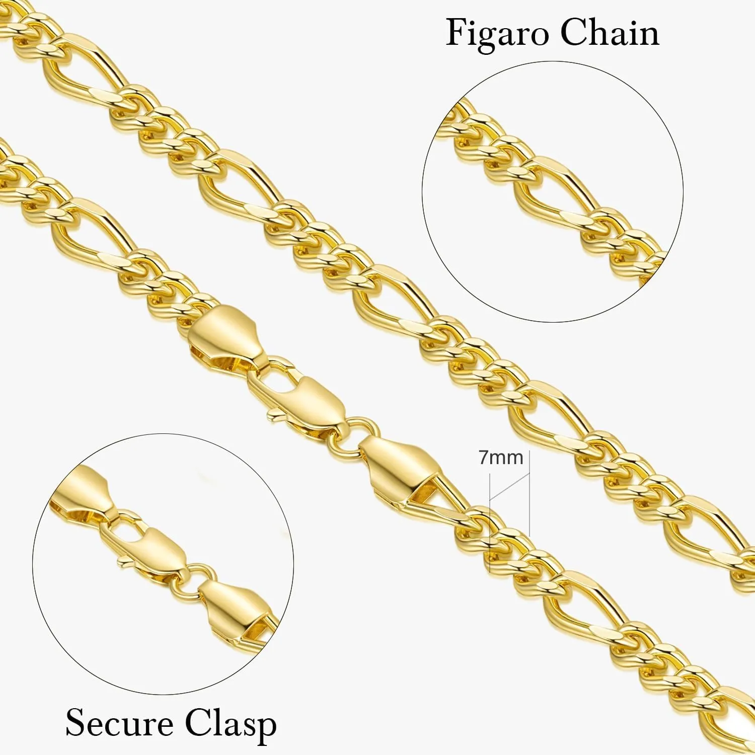 Necklaces 14K Gold Necklace for Women Non Tarnish Gold Necklaces for Mens Necklace Chain Figaro Chain for Men Available 16  to 26 