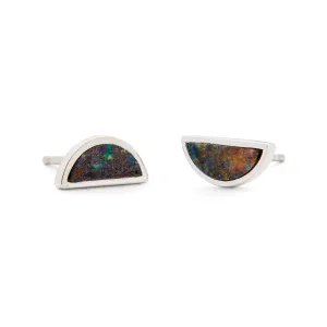 One Half Studs - Matrix Boulder Opal, Sterling Silver