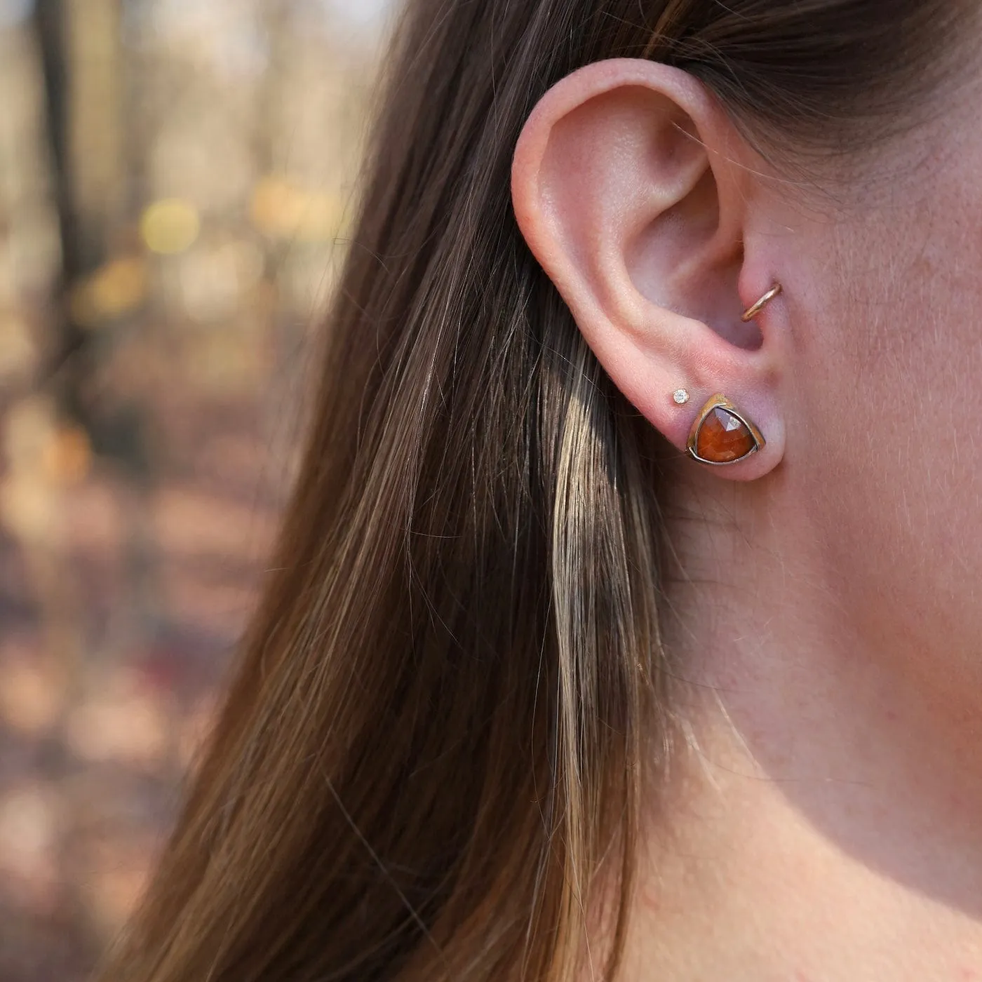 Orange Kyanite Tri Fold Stud Earrings