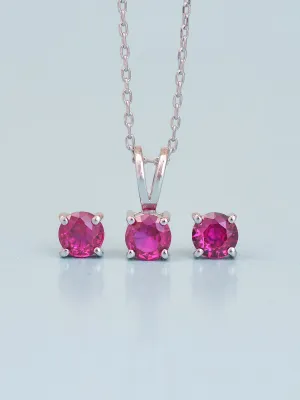 Ornate Jewels Ruby Solitaire Necklace With Earrings