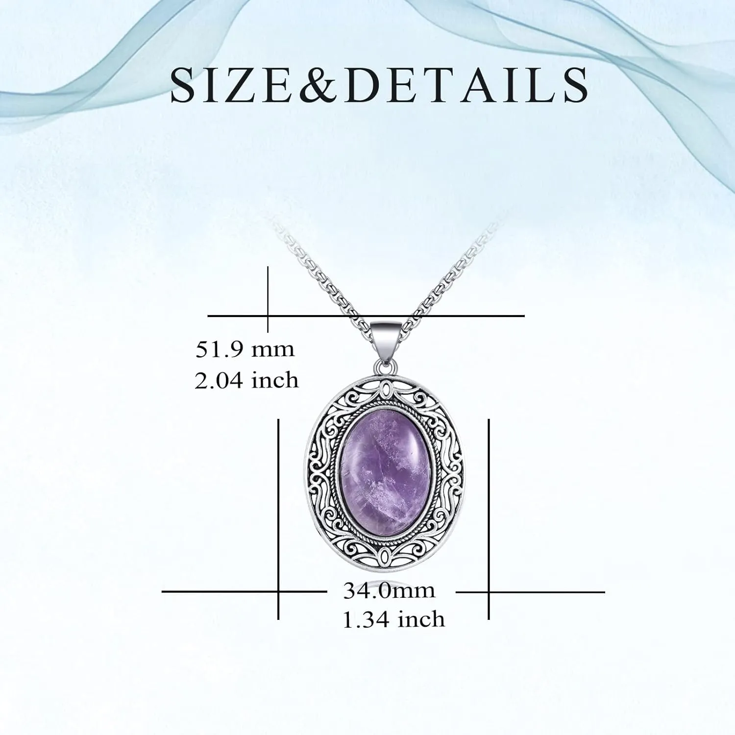 Oval Gemstone Necklace Stainless Steel Healing Crystal Pendant Semi-precious Stone Jewelry for Women Girls