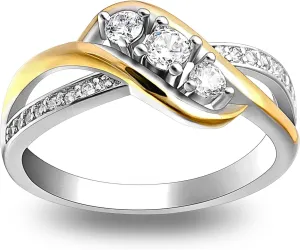 Paden Engagement Ring for Women by Ginger Lyne | Two Tone Gold over 925 Sterling Silver 3 Stone Design Cubic Zirconia Wedding Ring for Her | Bridal Jewelry for Wife or Girlfriend