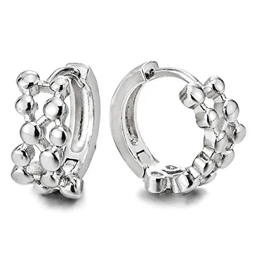 Pair Link of Dots Huggie Hinged Hoop Earrings for Men Women, Unique Design