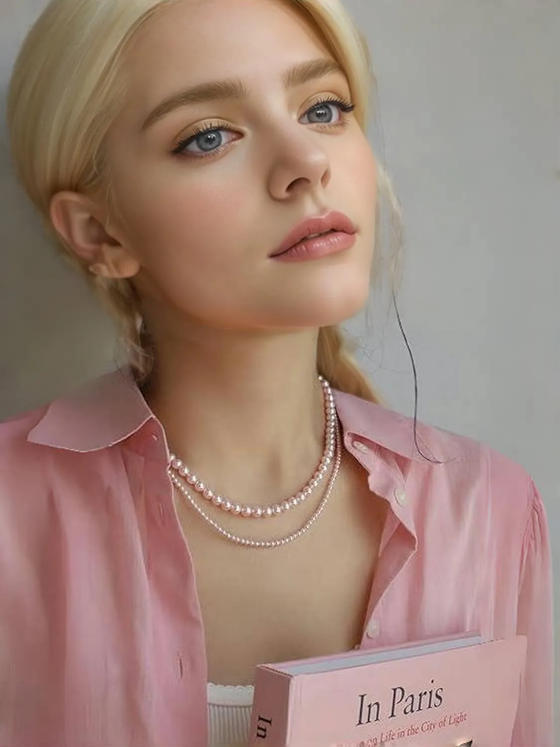 Pale Pink Pearl Necklace for Women 4mm 6mm 8mm 14-18" Round Faux Pearl Choker Strand Jewelry Gifts
