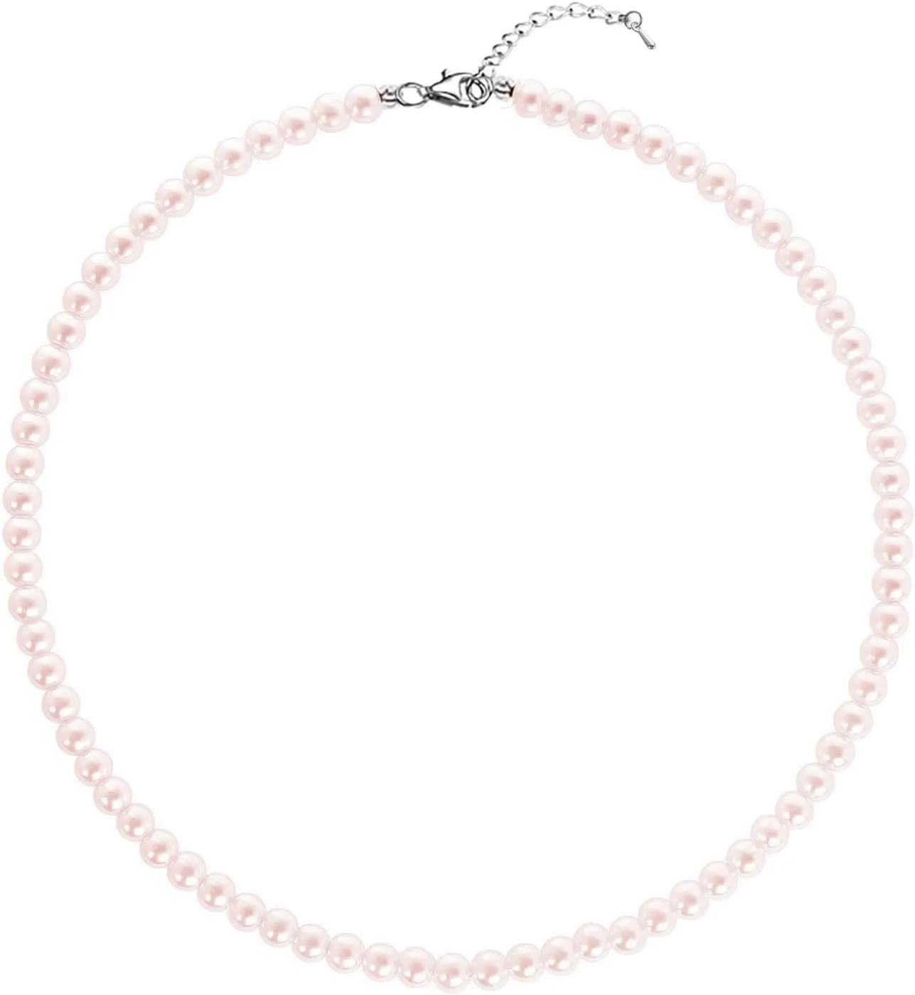Pale Pink Pearl Necklace for Women 4mm 6mm 8mm 14-18" Round Faux Pearl Choker Strand Jewelry Gifts