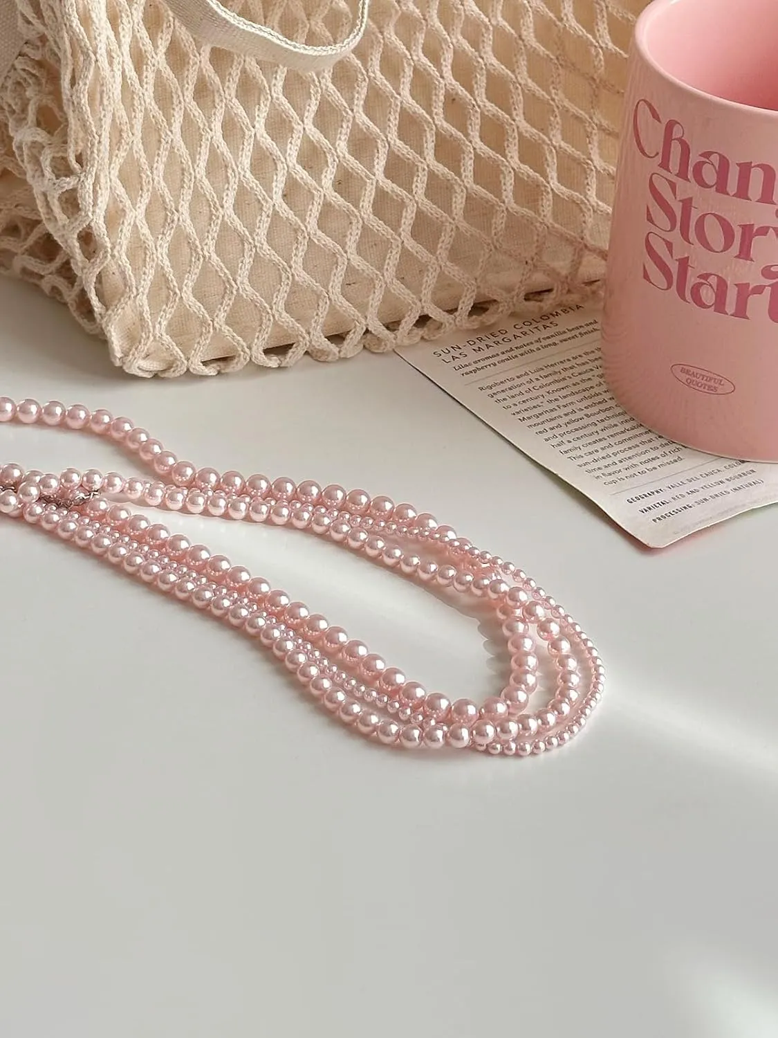 Pale Pink Pearl Necklace for Women 4mm 6mm 8mm 14-18" Round Faux Pearl Choker Strand Jewelry Gifts