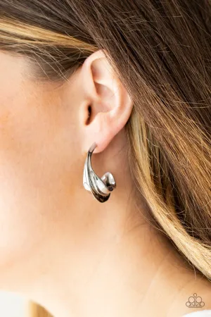 Paparazzi Modern Meltdown - Silver Hoop Earrings