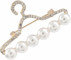 PartyKindom 1Pc Alloy Rhinestone Pearl Brooch Pin Unique Hanger Shape Design Stylish Clothing Accessory for Sweaters Coats and Dresses Wear Resistant Decoration