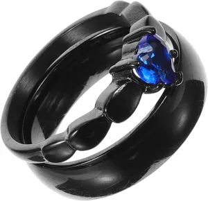 PartyKindom Sturdy Material Promise Ring Set Couples Matching Finger Rings Stainless Steel Black Zirconia Decor