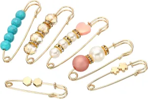 PATIKIL Decorative Pins for Clothing Fashion Safety Pins Simulation Pearl Safety Pins, 6Pcs Faux Pearl Brooch Clip Pins for Women Clothing Sweater Shawl Dresses Decoration