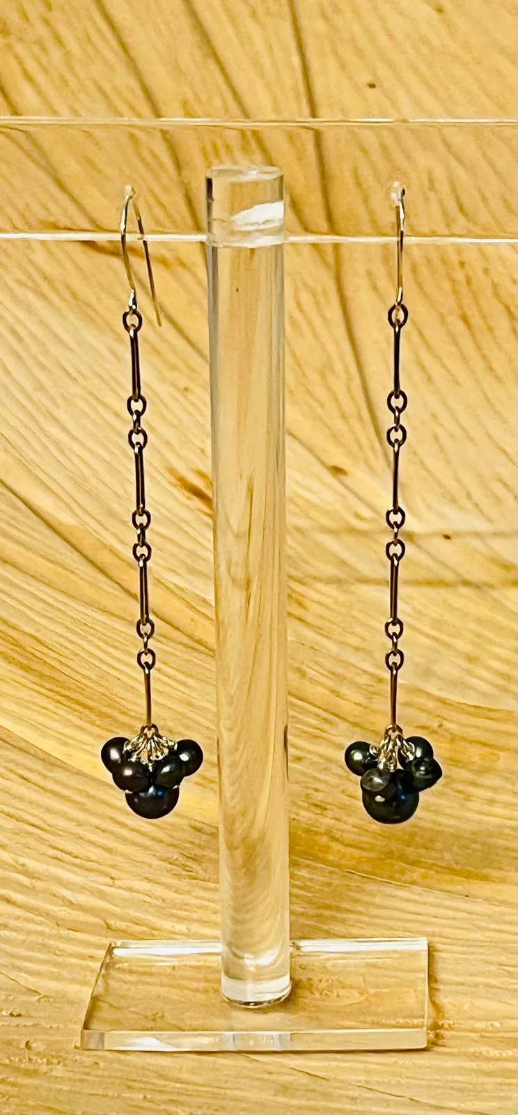 Peacock Pearl and Sterling Silver One Chain Drop Earrings