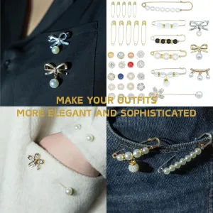 Pearl Brooch Pins, 75 Pcs Pant Waist Tightener Safety Pins, Retro Brooch Pins Faux Pearl Safety Brooch for Women Scarves, Jackets, Tops, Jeans & Dresses (Gold/Silver)