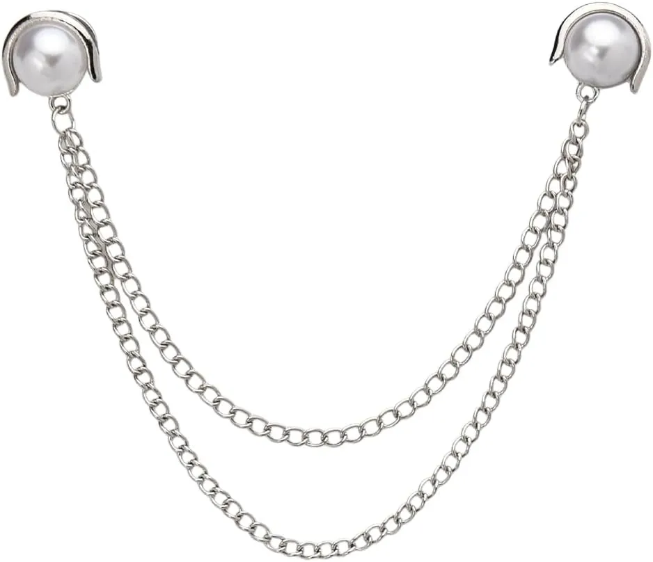 Pearl Brooch Pins Tassel Chain Brooch Collar Pins Lapel Pins for Men Women Dress Shirt Collar Chain Suit Collar Brooch Hanging Chain Lapel Pin for Men Suits Tuxedo Shirt Accessories