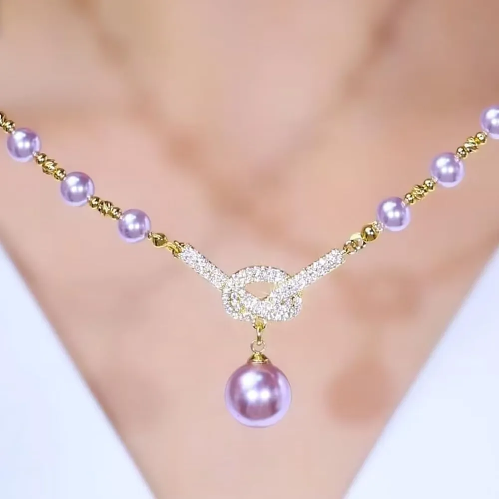 Pearl Concentric Knot Choker Necklace,Gold Bow Pearl Choker Necklace Pearl Necklace Bow Jewelry Retro Exquisite Diamond Concentric Knot for Wedding Bridesmaid Formal Party