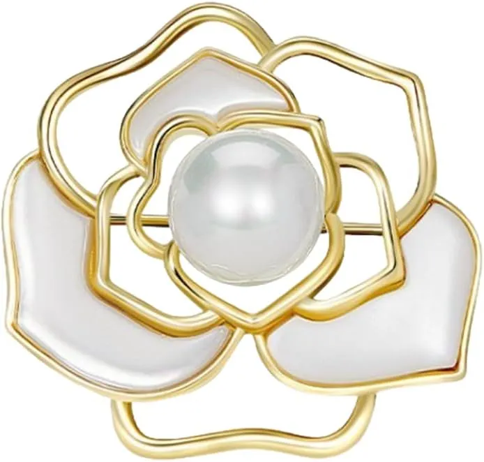 Pearl Flower Brooch,elegant rose flower brooch pin,Brooches and Pins for Women,Exquisite GoldPlated Design with Premium Pearl, Perfect for Daily & Special Occasions
