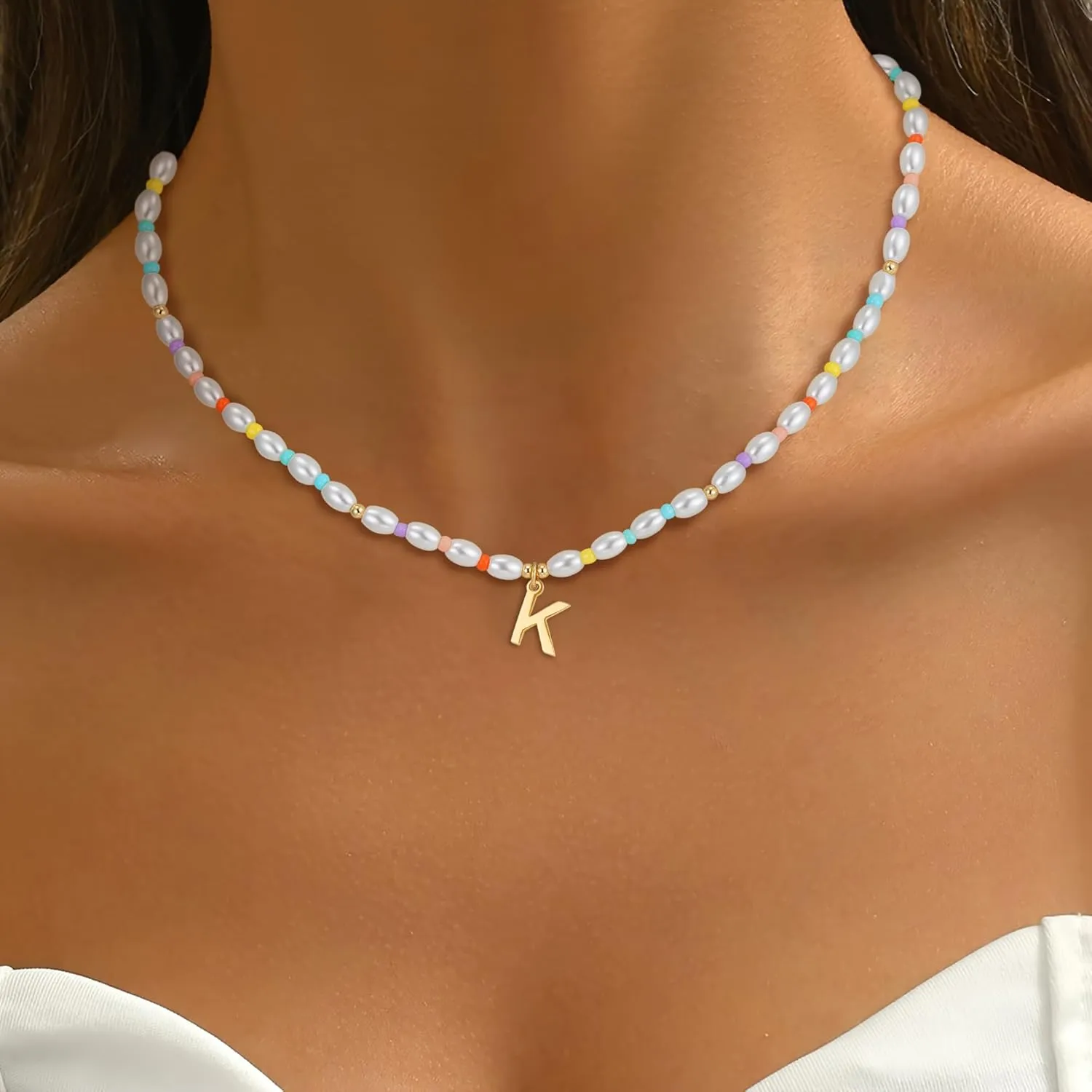 Pearl Initial Necklaces for Girls Kids, Teen Girl Gifts Trendy Stuff 14K Gold Plated Initial Necklaces Birthday Gifts Pearl Jewelry for Girls Kids