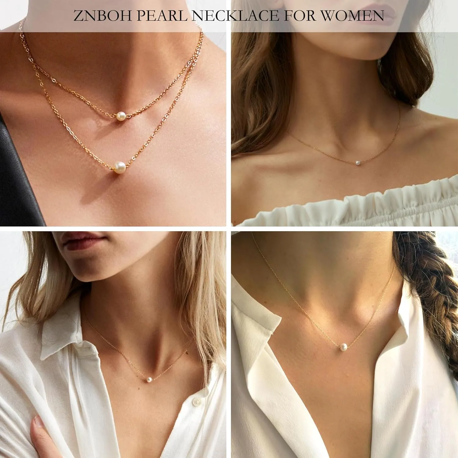 Pearl Necklaces for Women 14k Gold Plated Dainty Choker Layered Pearls Pendant Necklace for Girls Cute Simple Faux Pearl Necklace Trendy Thin Small Drop Chain Wedding Prom Bridal Jewelry Gift