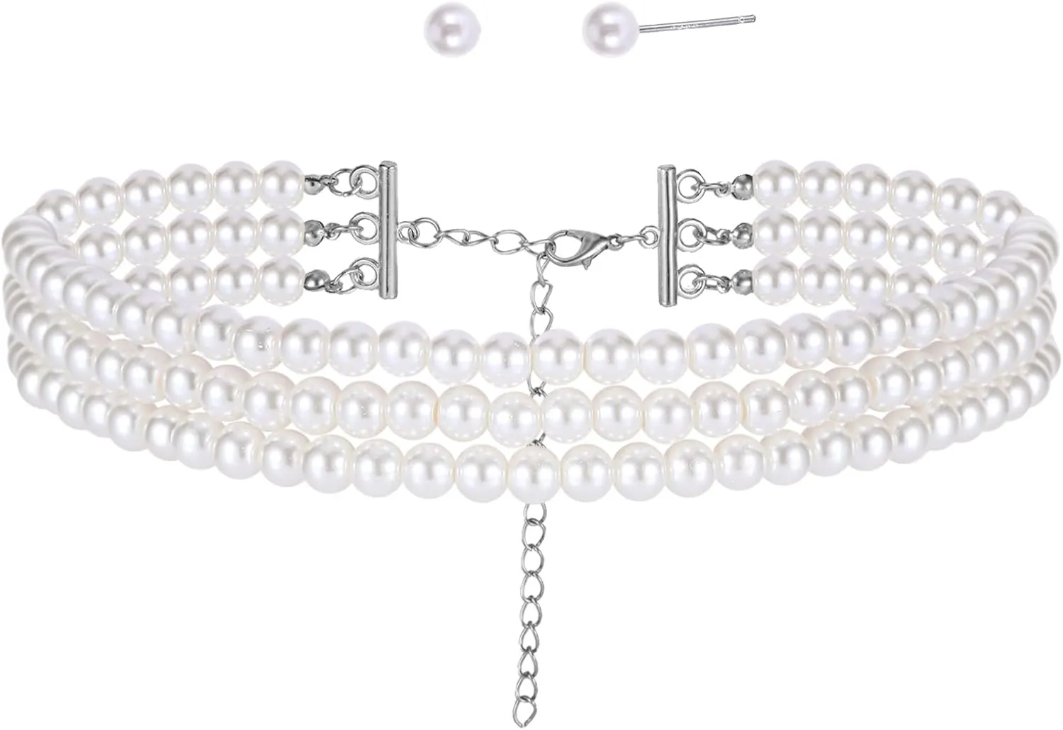 Pearl Necklaces for Women, Elegant Pearl Necklace and Earring Set, Costume Jewelry Layered Long Pearls Choker Necklaces Jewelry Set for Women, Accessory for Performance Costumes Evening Gowns Dresses