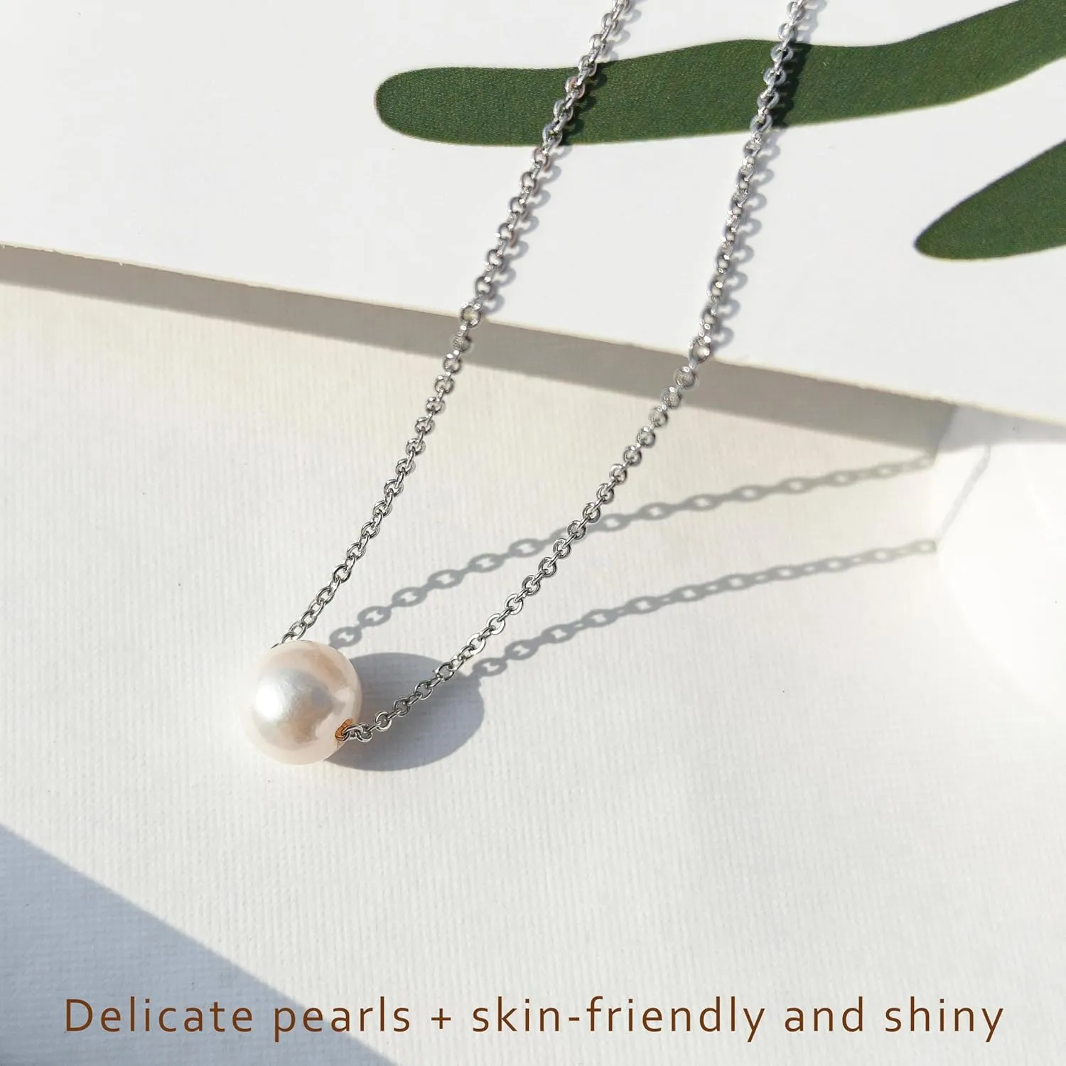 PEARLIE Dainty Necklaces for Women, 8-9MM Round Bead Natrual Pearl Necklace, Handpick Freshwater Cultured Pearl Beads Choker for for Charm Women V Neck Dress Accessorie
