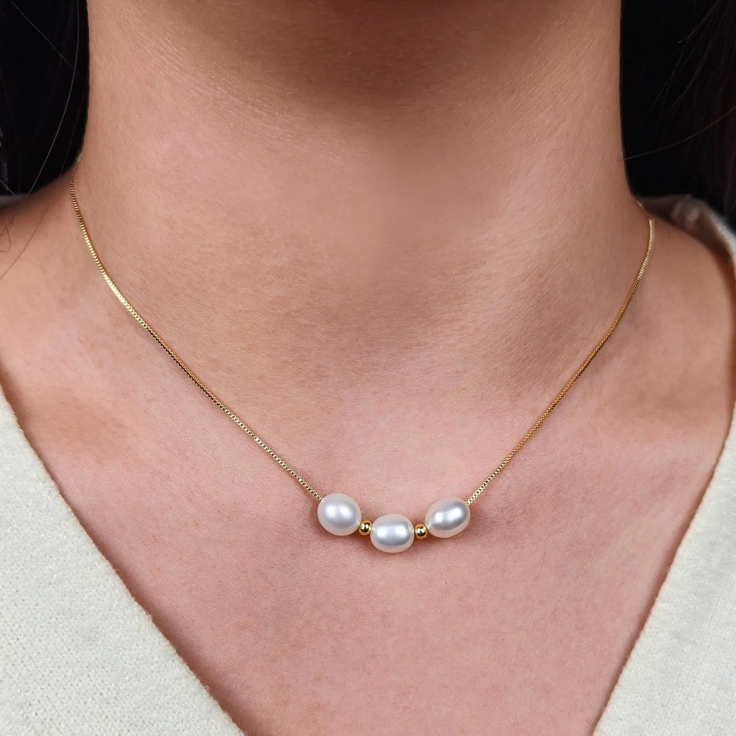 PEARLIE Necklaces for Women, Dainty Pearl Choker Necklaces Handmade Pearl Pendant Necklace Simple Gold Necklace Jewelry for Trendy Wedding Birthday